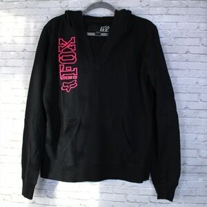 Fox XL Black Hot Pink V Neck Hoodie Pullover Sweater
